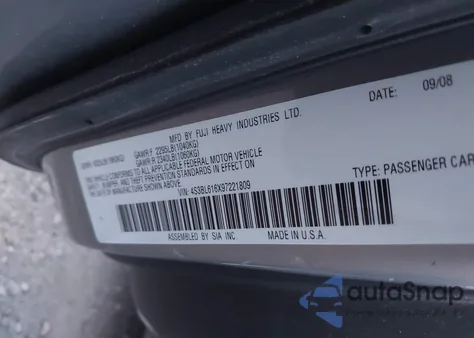 2009 Subaru Legacy 2.5I из США, поврежденный, VIN 4S3BL616X97221809